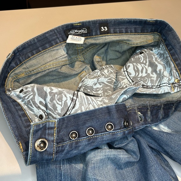 Y2K Super Rare Ed Hardy Army Skull Denim Jeans Christian Audigier Men Size 33 - Picture 7 of 16